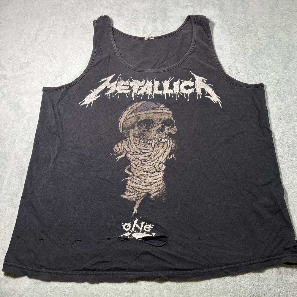 Y2k 2000s Metallica One Tank Top Medium Thrashed Skull Heavy Metal Band Pushead